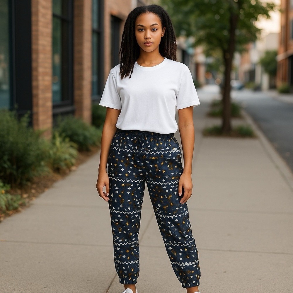 J Crew‎ Turner Pant Size 6 B0839 Hidden Floral Blue Geometric Print Jogger Pant